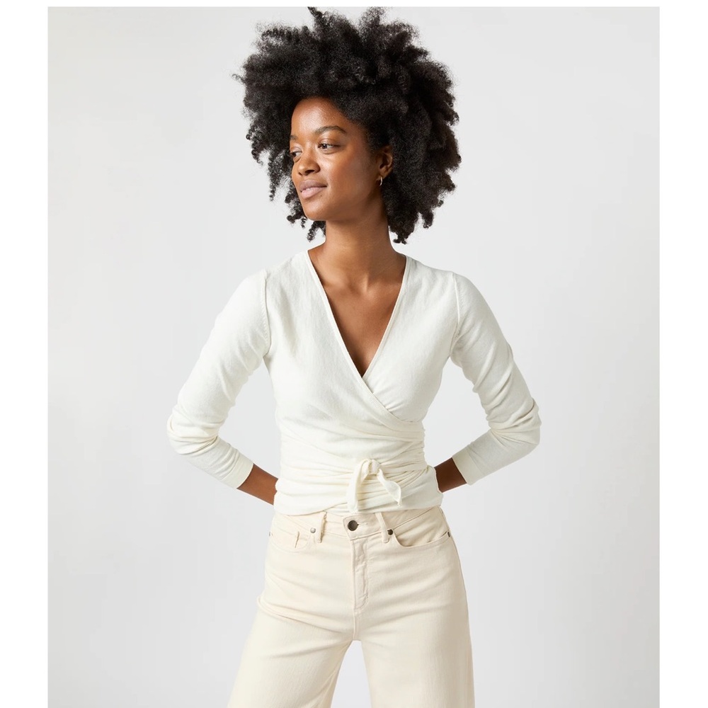 NWT Ann Mashburn Ballerina sweater Small cream wrap V neck